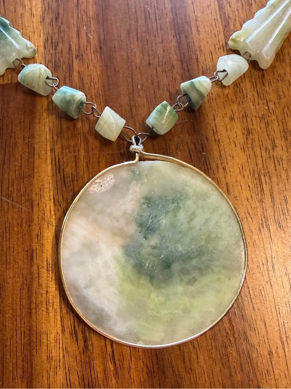 Green Marbled Jade Amulet Pendant Necklace